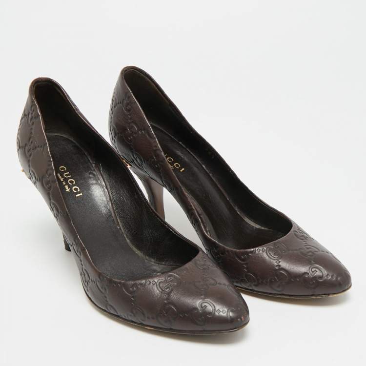 Pre Owned Gucci Horsebit Size 36.5 Brown Guccissima Leather Pumps