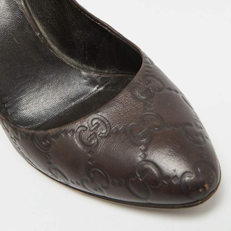 Pre Owned Gucci Horsebit Size 36.5 Brown Guccissima Leather Pumps