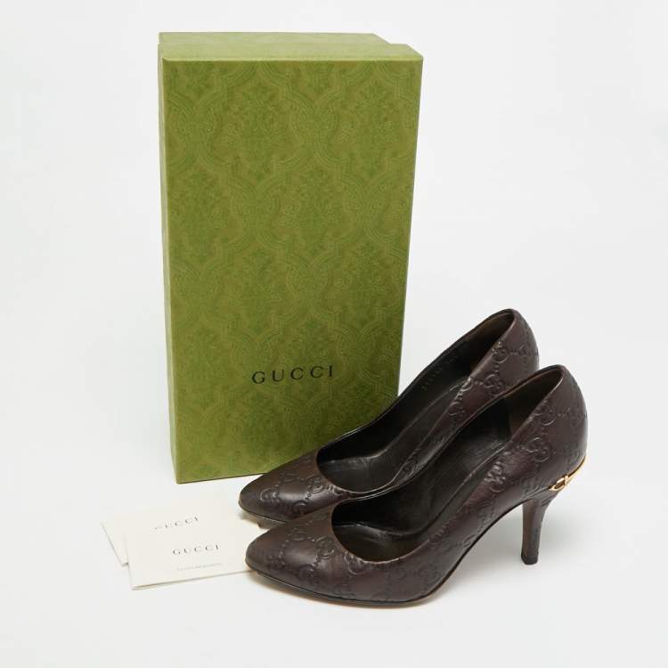 Pre Owned Gucci Horsebit Size 36.5 Brown Guccissima Leather Pumps