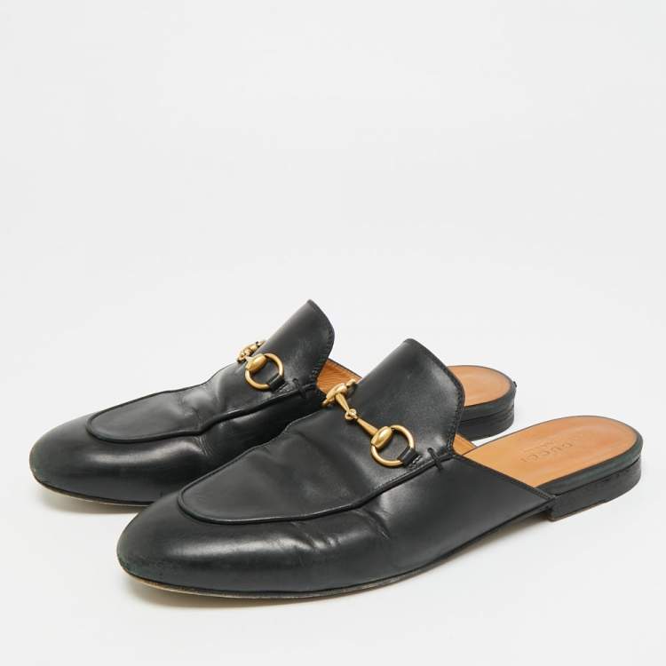 Pre Owned Gucci Princetown Size 39 Black Leather Flat Mules