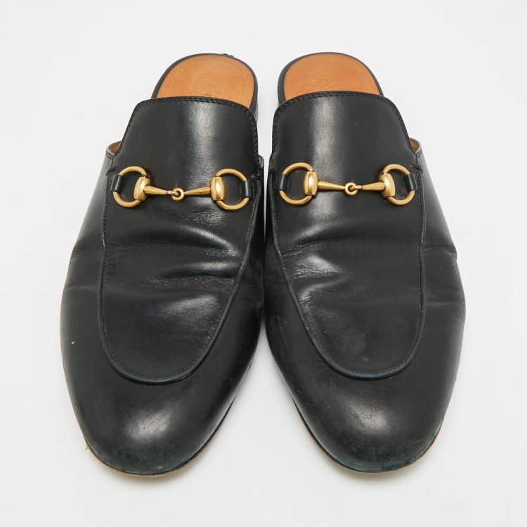 Pre Owned Gucci Princetown Size 39 Black Leather Flat Mules