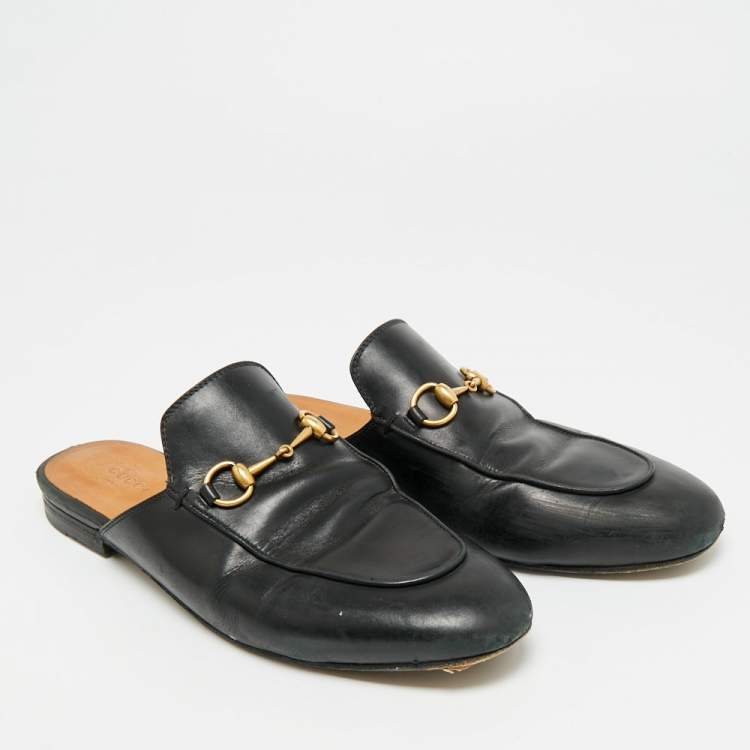 Pre Owned Gucci Princetown Size 39 Black Leather Flat Mules