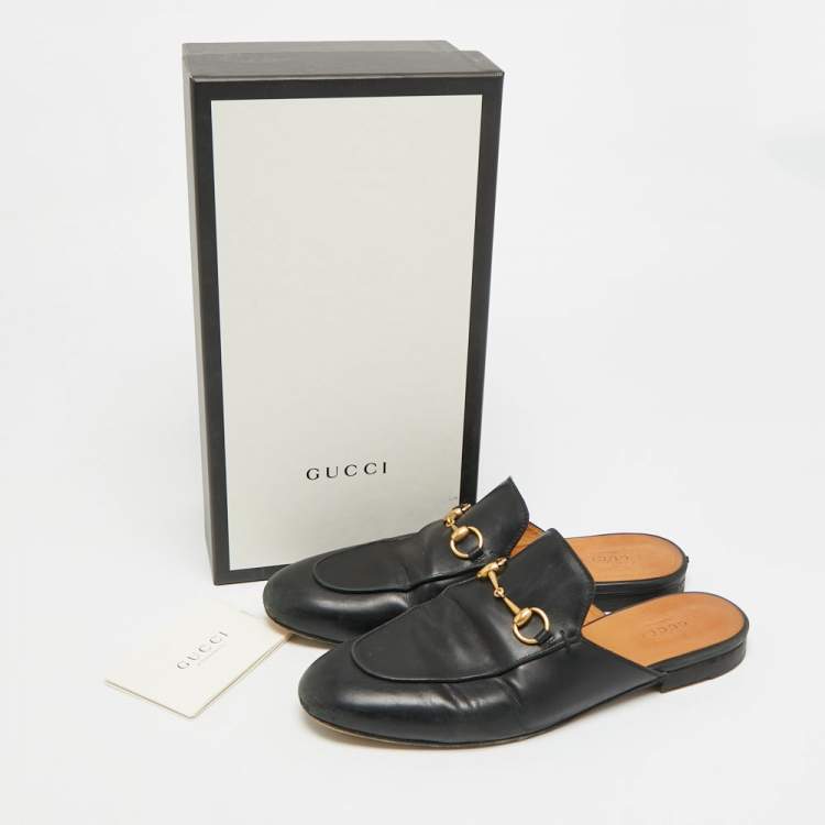 Pre Owned Gucci Princetown Size 39 Black Leather Flat Mules