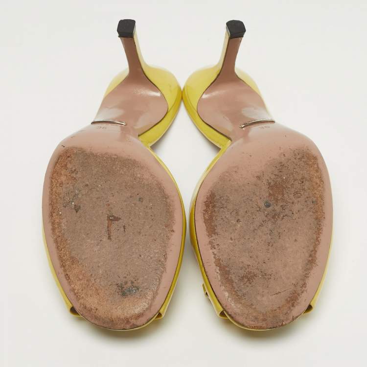 Pre Owned Gucci Horsebit Size 36 Yellow Patent Leather Slide Sandals