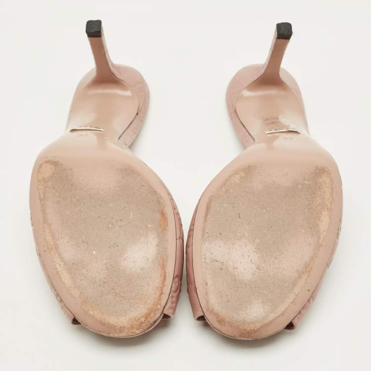 Pre Owned Gucci Horsebit Size 37 Pink Leather Guccissima Slide Sandals