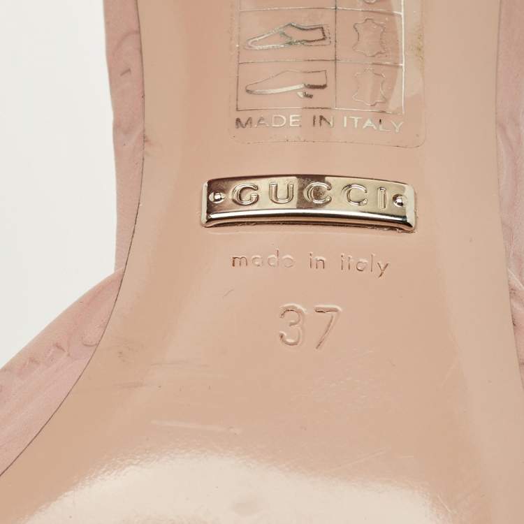 Pre Owned Gucci Horsebit Size 37 Pink Leather Guccissima Slide Sandals