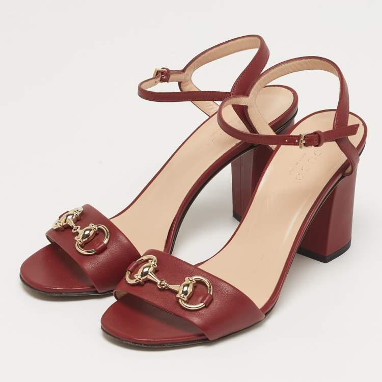 Pre Owned Gucci Horsebit Size 36 Burgundy Leather Ankle Strap Sandals