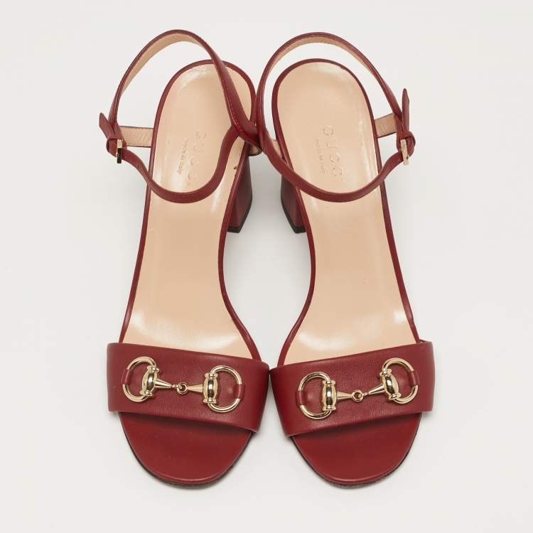 Pre Owned Gucci Horsebit Size 36 Burgundy Leather Ankle Strap Sandals
