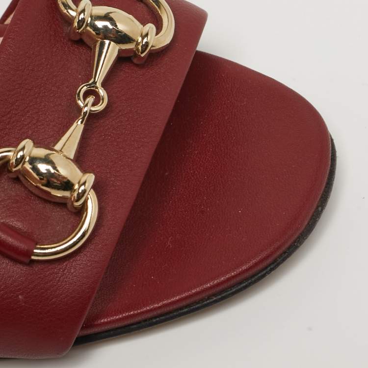 Pre Owned Gucci Horsebit Size 36 Burgundy Leather Ankle Strap Sandals