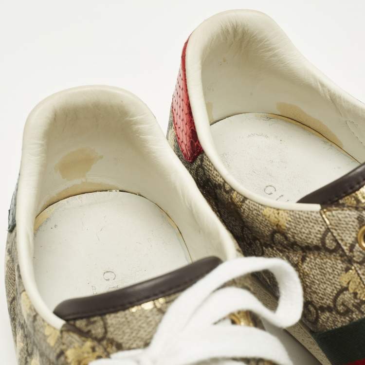Pre Owned Gucci Ace Size 40 Beige/Brown GG Supreme Bees Canvas Low Top Sneakers