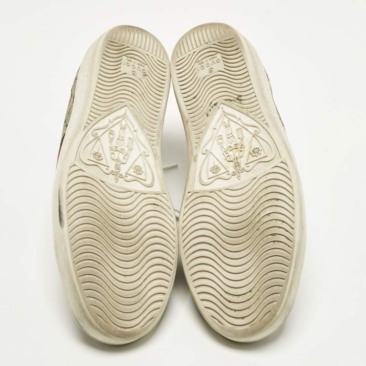 Pre Owned Gucci Ace Size 40 Beige/Brown GG Supreme Bees Canvas Low Top Sneakers