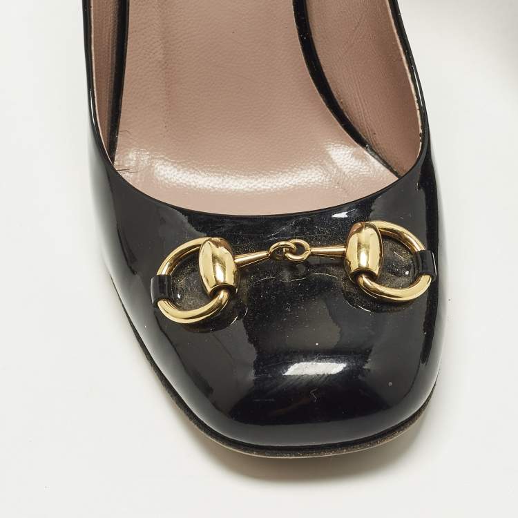 Pre Owned Gucci Horsebit Size 36 Black Patent Leather Peep Toe Pumps