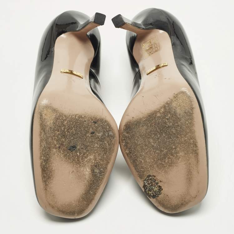 Pre Owned Gucci Horsebit Size 36 Black Patent Leather Peep Toe Pumps
