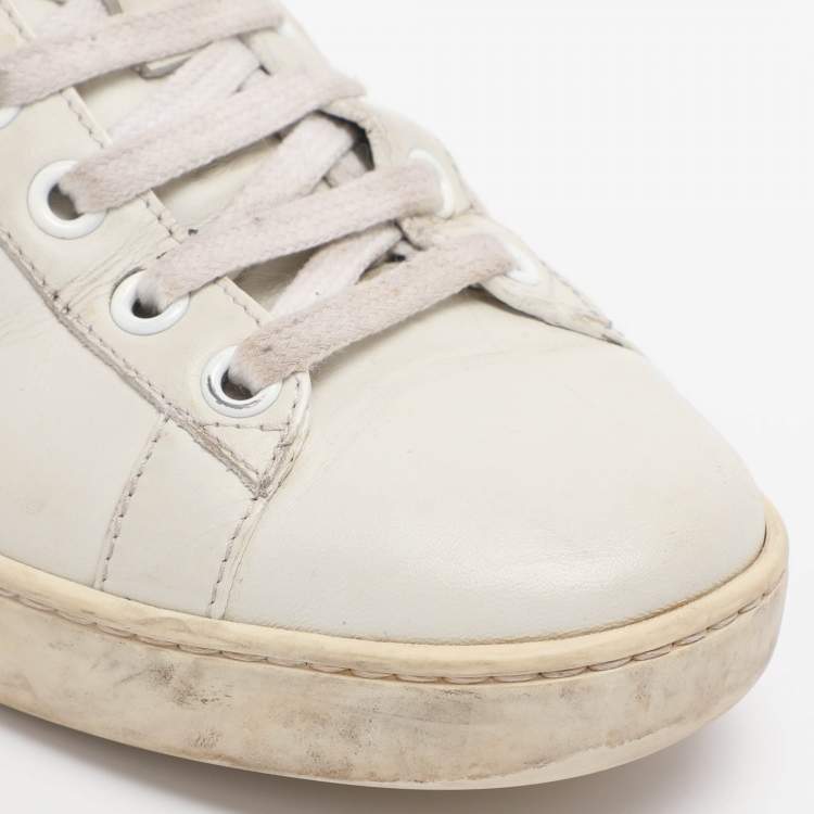 Pre Owned Gucci Ace Size 37 White Leather and Python Embossed Leather Low Top Sneakers