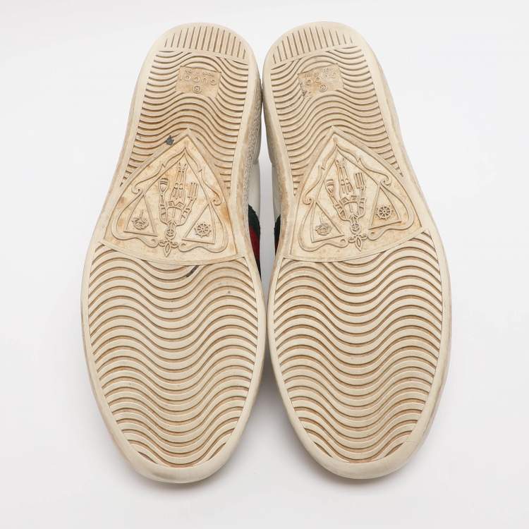 Pre Owned Gucci Ace Size 37 White Leather and Python Embossed Leather Low Top Sneakers