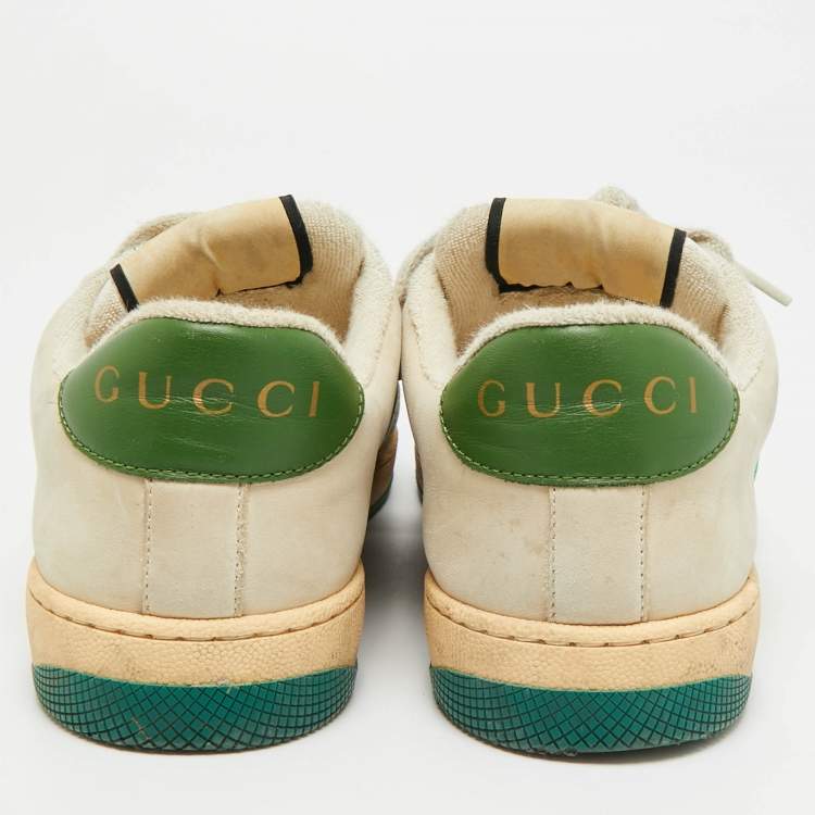 Pre Owned Gucci Screener Size 39 Beige/Green GG Canvas and Nubuck Leather Lace Up Sneakers