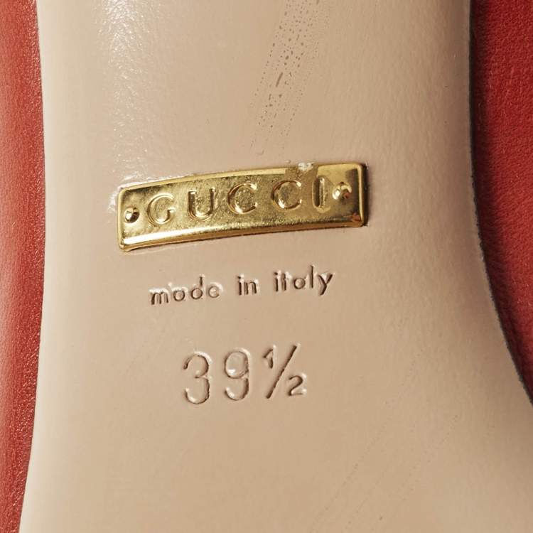 Pre Owned Gucci Horsebit Size 39.5 Orange Leather Peep Toe Pumps