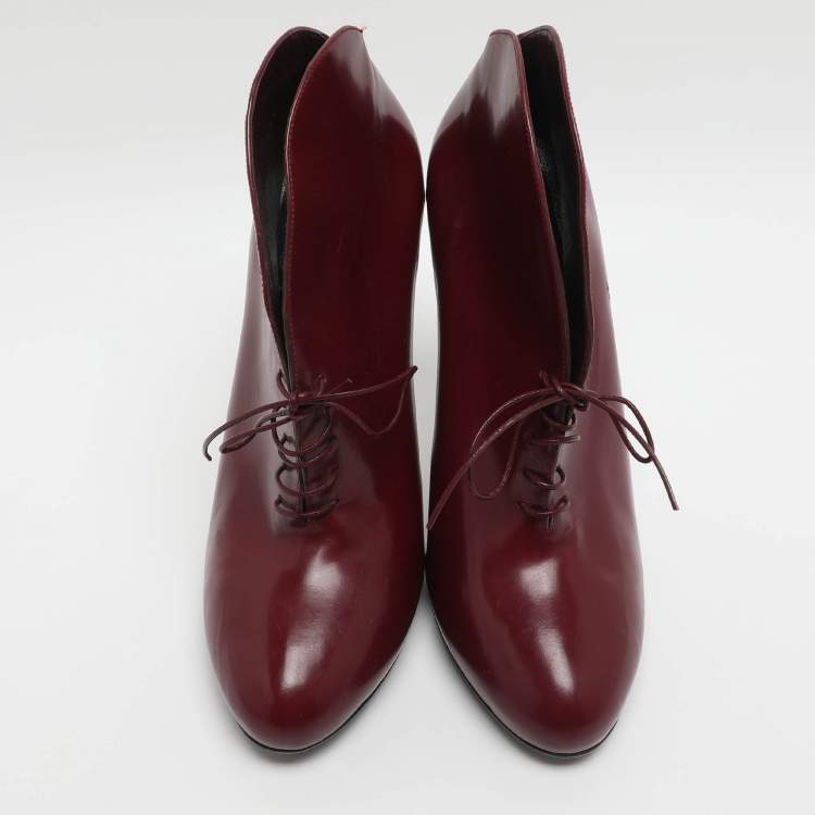 Pre Owned Gucci Kim Size 38.5 Burgundy Leather Lace Up Ankle Boots