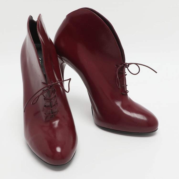 Pre Owned Gucci Kim Size 38.5 Burgundy Leather Lace Up Ankle Boots