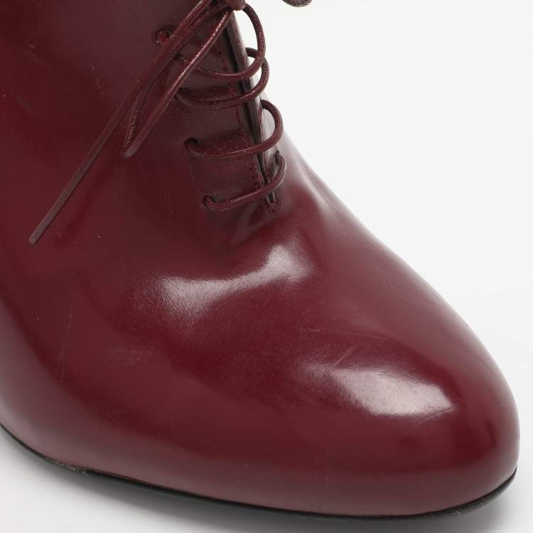Pre Owned Gucci Kim Size 38.5 Burgundy Leather Lace Up Ankle Boots