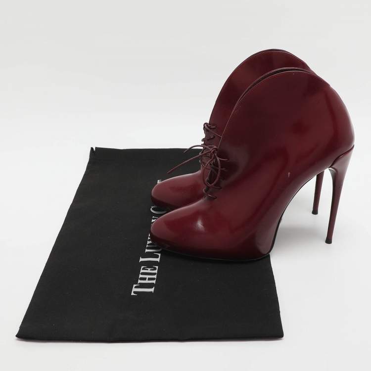 Pre Owned Gucci Kim Size 38.5 Burgundy Leather Lace Up Ankle Boots