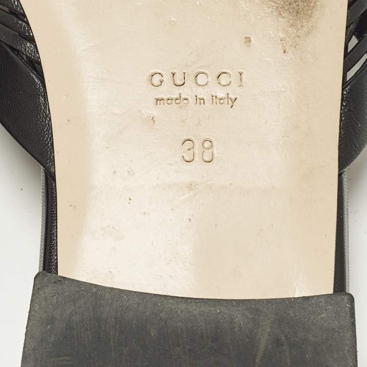 Pre Owned Gucci Size 38 Black Leather knot Detail Flat Slide