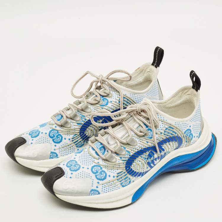 Pre Owned Gucci Run Size 38.5 White/Blue Knit Fabric Low Top Sneakers