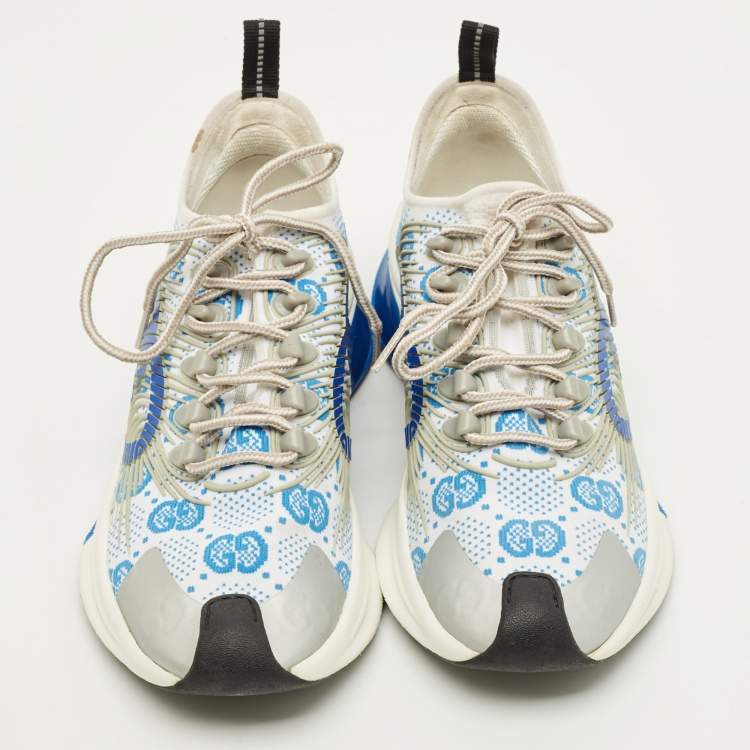 Pre Owned Gucci Run Size 38.5 White/Blue Knit Fabric Low Top Sneakers