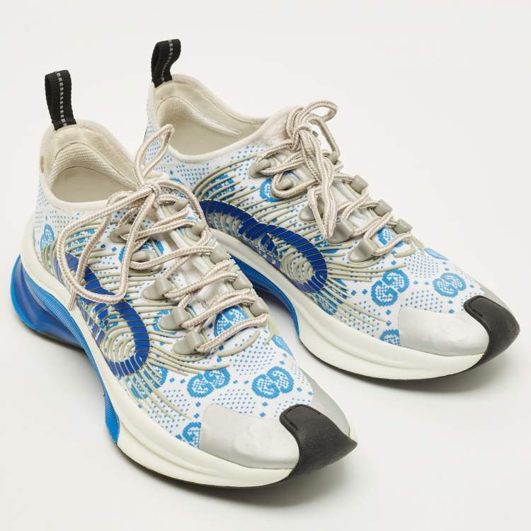 Pre Owned Gucci Run Size 38.5 White/Blue Knit Fabric Low Top Sneakers