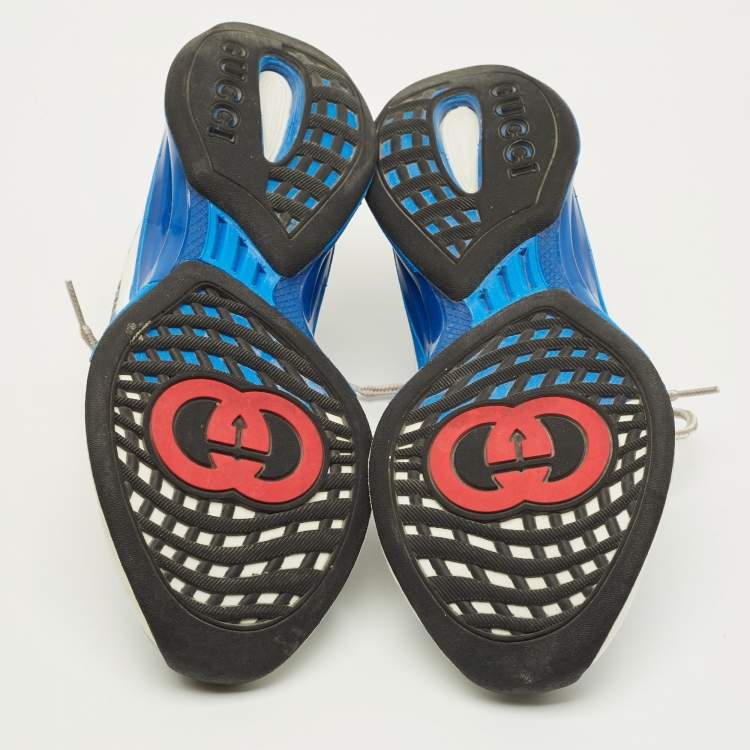 Pre Owned Gucci Run Size 38.5 White/Blue Knit Fabric Low Top Sneakers