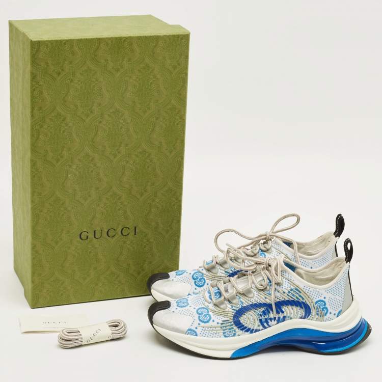 Pre Owned Gucci Run Size 38.5 White/Blue Knit Fabric Low Top Sneakers