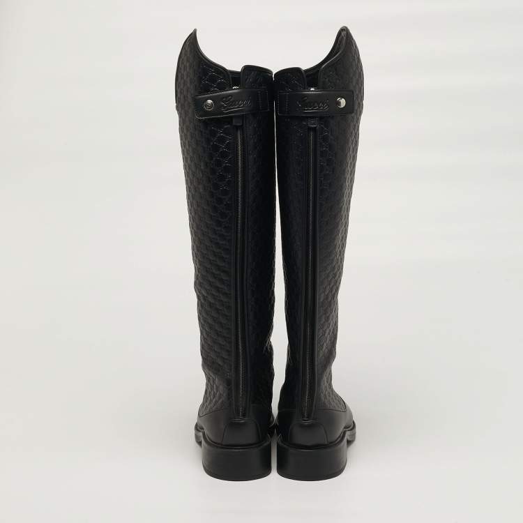 Pre Owned Gucci Horsebit Size 39 Black Micro Guccissima Leather Knee Length Boots        