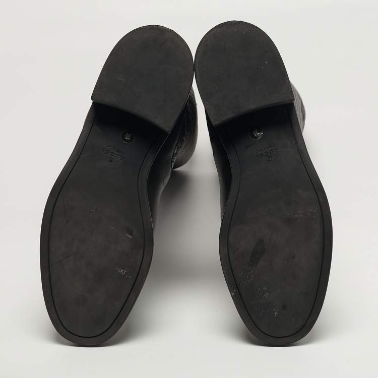 Pre Owned Gucci Horsebit Size 39 Black Micro Guccissima Leather Knee Length Boots        