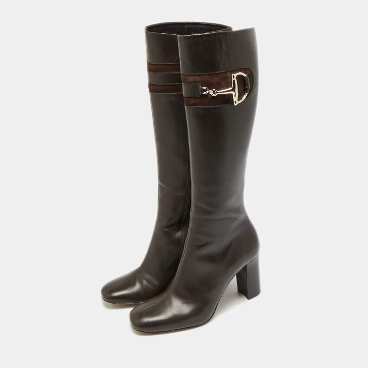 Pre Owned Gucci Horsebit Size 39 Brown Suede Knee Length Boots