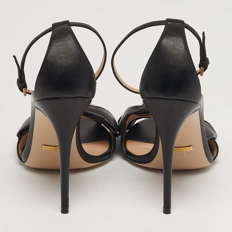 مملوكة مسبقًا Gucci Size 40 Black Leather Bow Crystal Embellished Ankle Strap Sandals