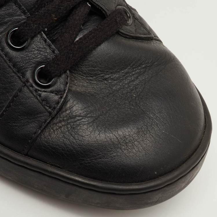 مملوكة مسبقًا Gucci Ace Size 38.5 Black Leather Bee Embroidered Low Top Sneakers