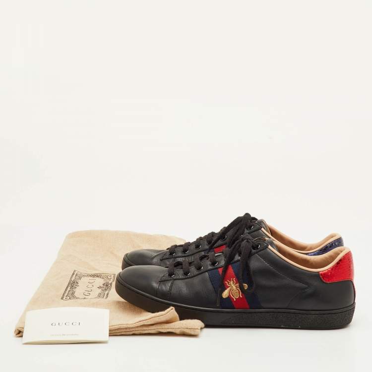 مملوكة مسبقًا Gucci Ace Size 38.5 Black Leather Bee Embroidered Low Top Sneakers