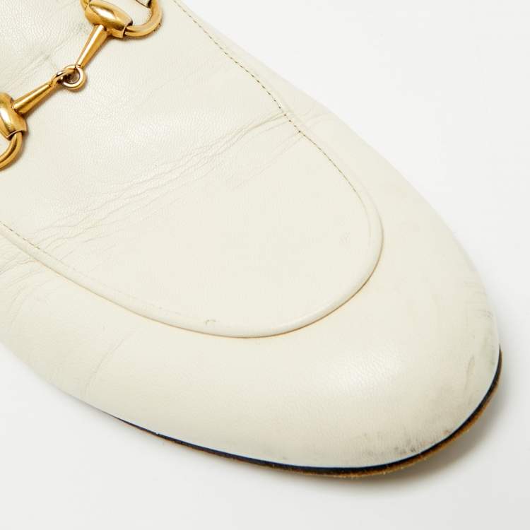 Pre Owned Gucci Princetown Size 37.5 White Leather Flat Mules
