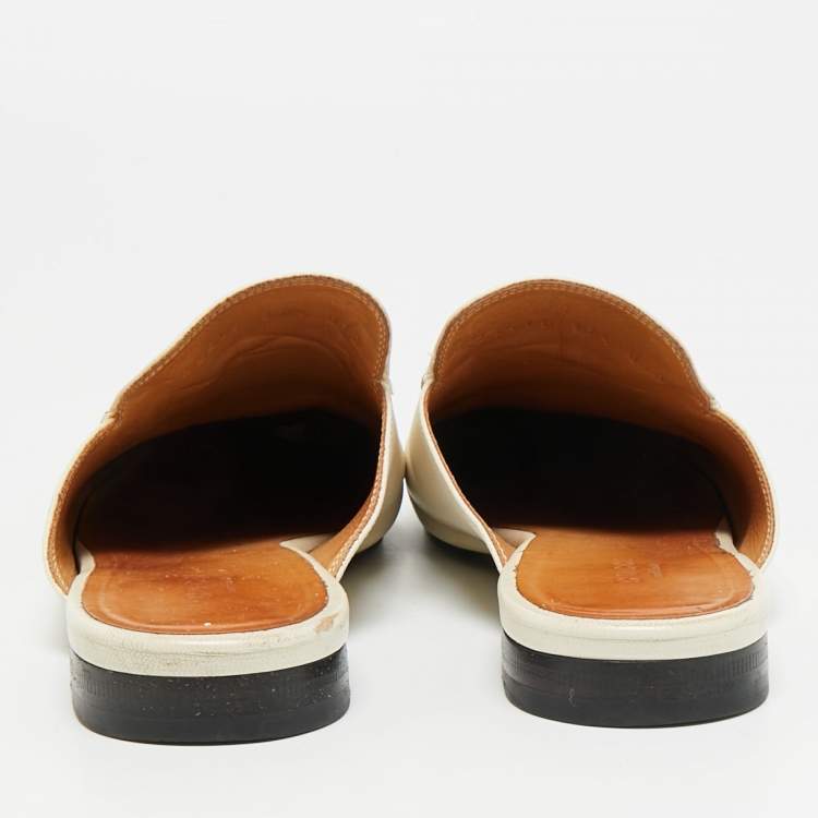 Pre Owned Gucci Princetown Size 37.5 White Leather Flat Mules