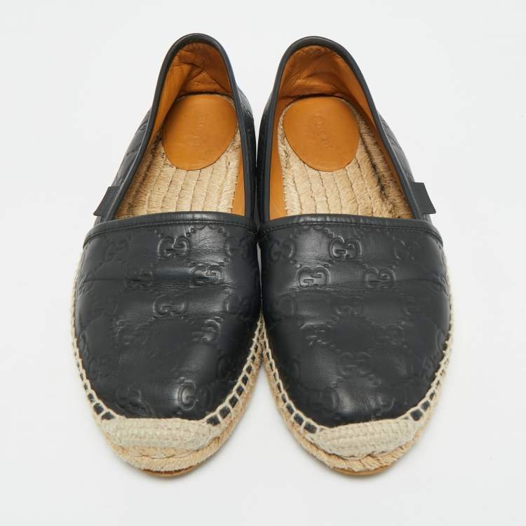 Pre Owned Gucci Size 39 Black Guccissima  Leather Espadrille Flats