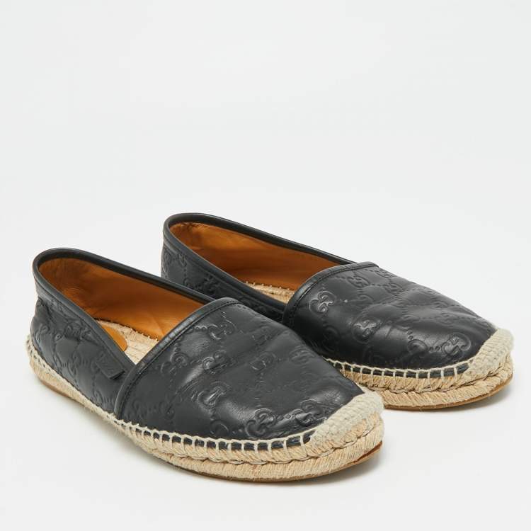 Pre Owned Gucci Size 39 Black Guccissima  Leather Espadrille Flats