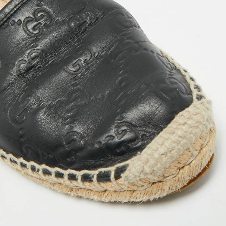 Pre Owned Gucci Size 39 Black Guccissima  Leather Espadrille Flats