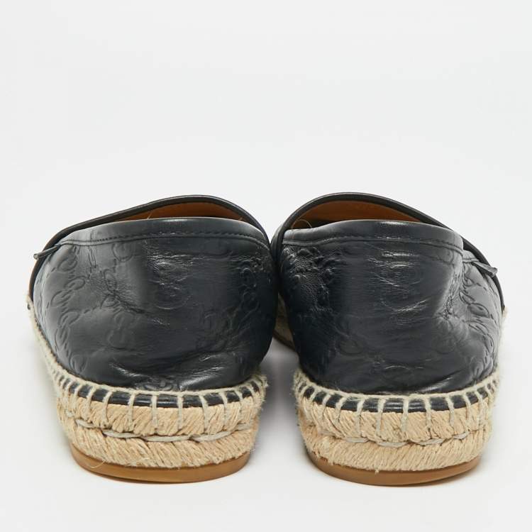 Pre Owned Gucci Size 39 Black Guccissima  Leather Espadrille Flats