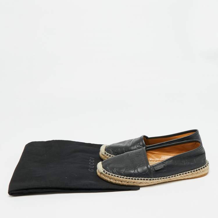 Pre Owned Gucci Size 39 Black Guccissima  Leather Espadrille Flats