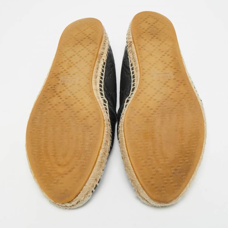 Pre Owned Gucci Size 39 Black Guccissima  Leather Espadrille Flats