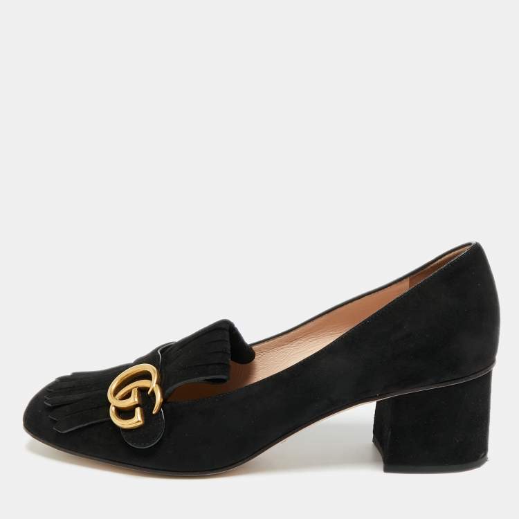 Pre Owned Gucci GG Marmont Size 41 Black Suede Block Heel Pumps