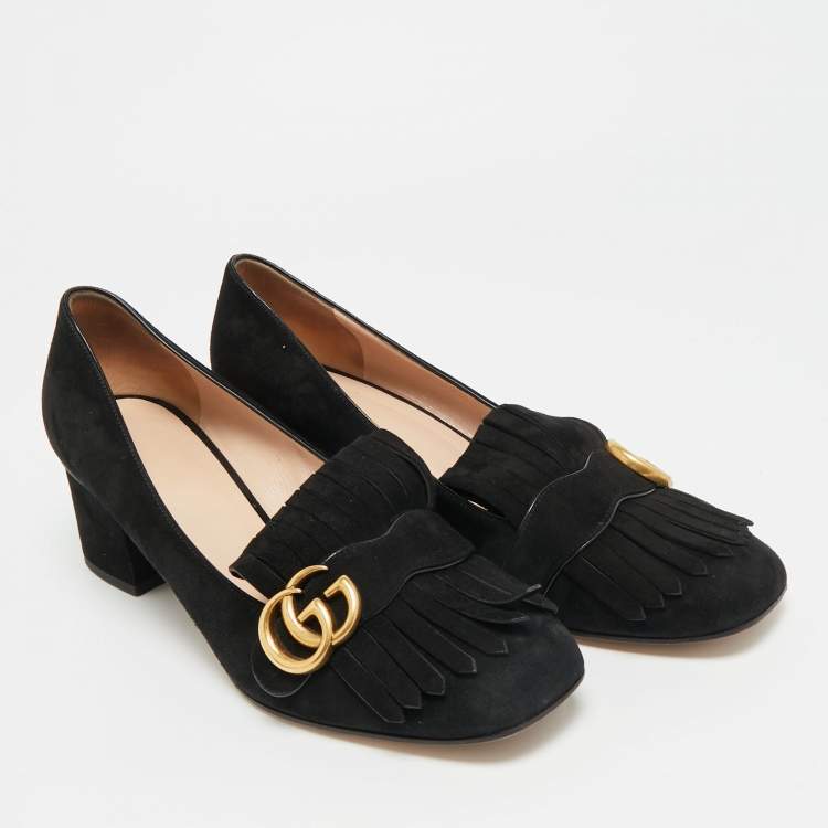 Pre Owned Gucci GG Marmont Size 41 Black Suede Block Heel Pumps