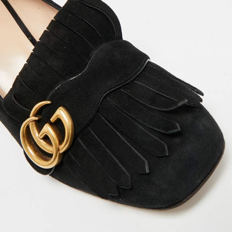 Pre Owned Gucci GG Marmont Size 41 Black Suede Block Heel Pumps