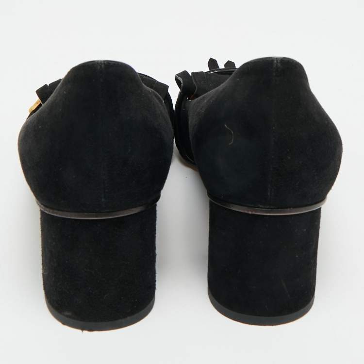 Pre Owned Gucci GG Marmont Size 41 Black Suede Block Heel Pumps