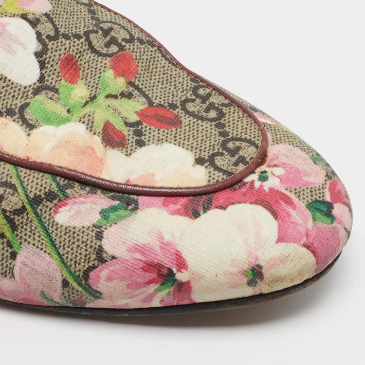 Pre Owned Gucci Size 37 Multicolor Blooms Printed GG Canvas Princetown Mules